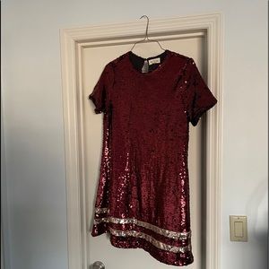 Burgundy sequin dress with tan stripes